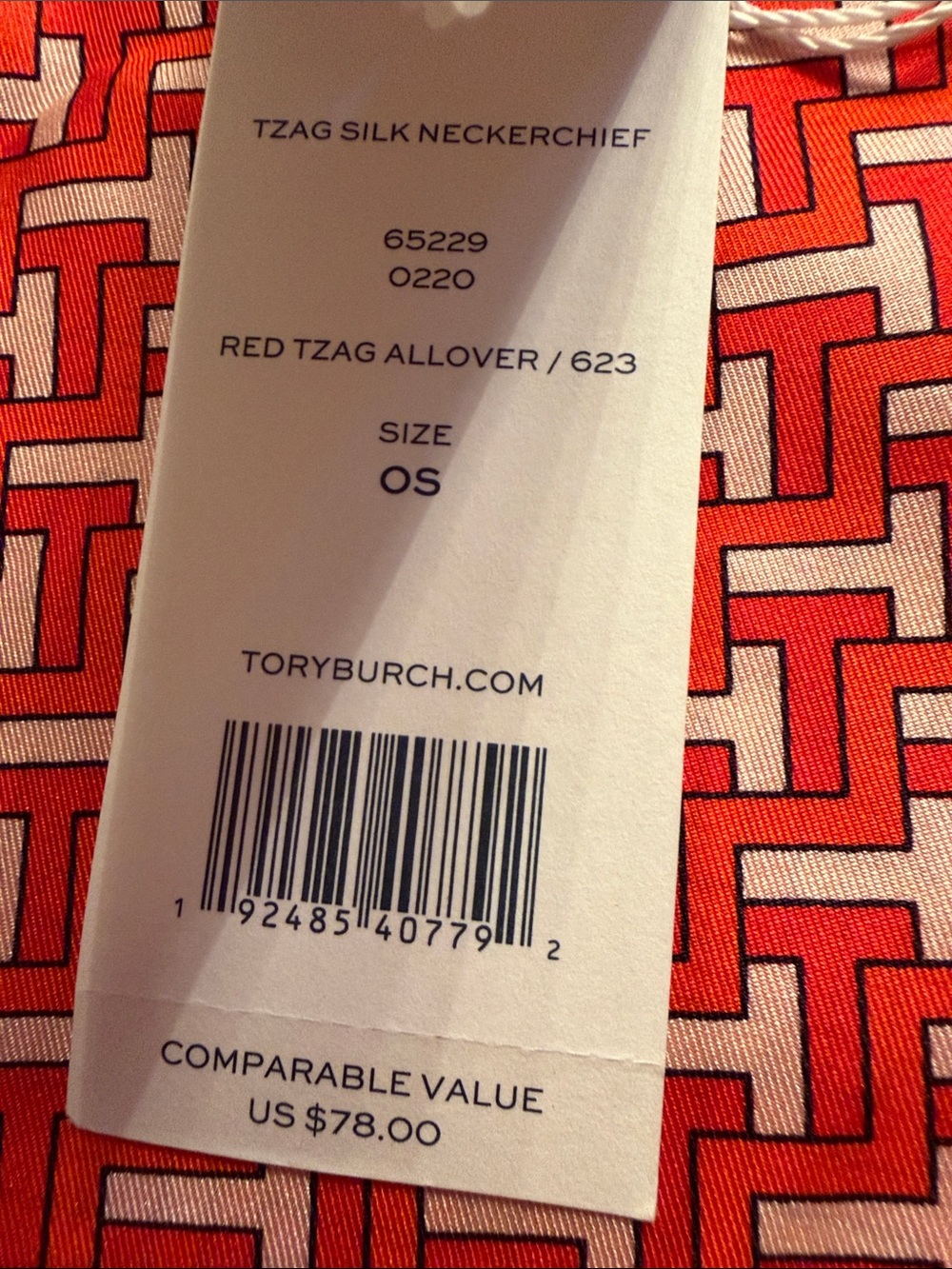 Tory Burch Red and White Geometric Silk Scarf NWT and Gift Bag - Picture 3 of 12